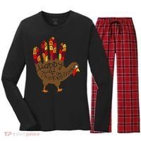 Thanksgiving Turkey Hand Women's Long Sleeve Flannel Pajama Set  thumb 0