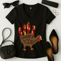 Thanksgiving Turkey Hand Women's V-Neck T-Shirt thumb 2