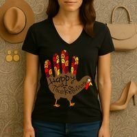 Thanksgiving Turkey Hand Women's V-Neck T-Shirt thumb 3