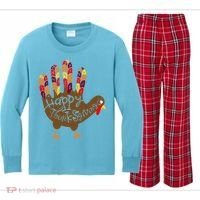 Thanksgiving Turkey Hand Kids Long Sleeve Plaid Pajama Set thumb 0