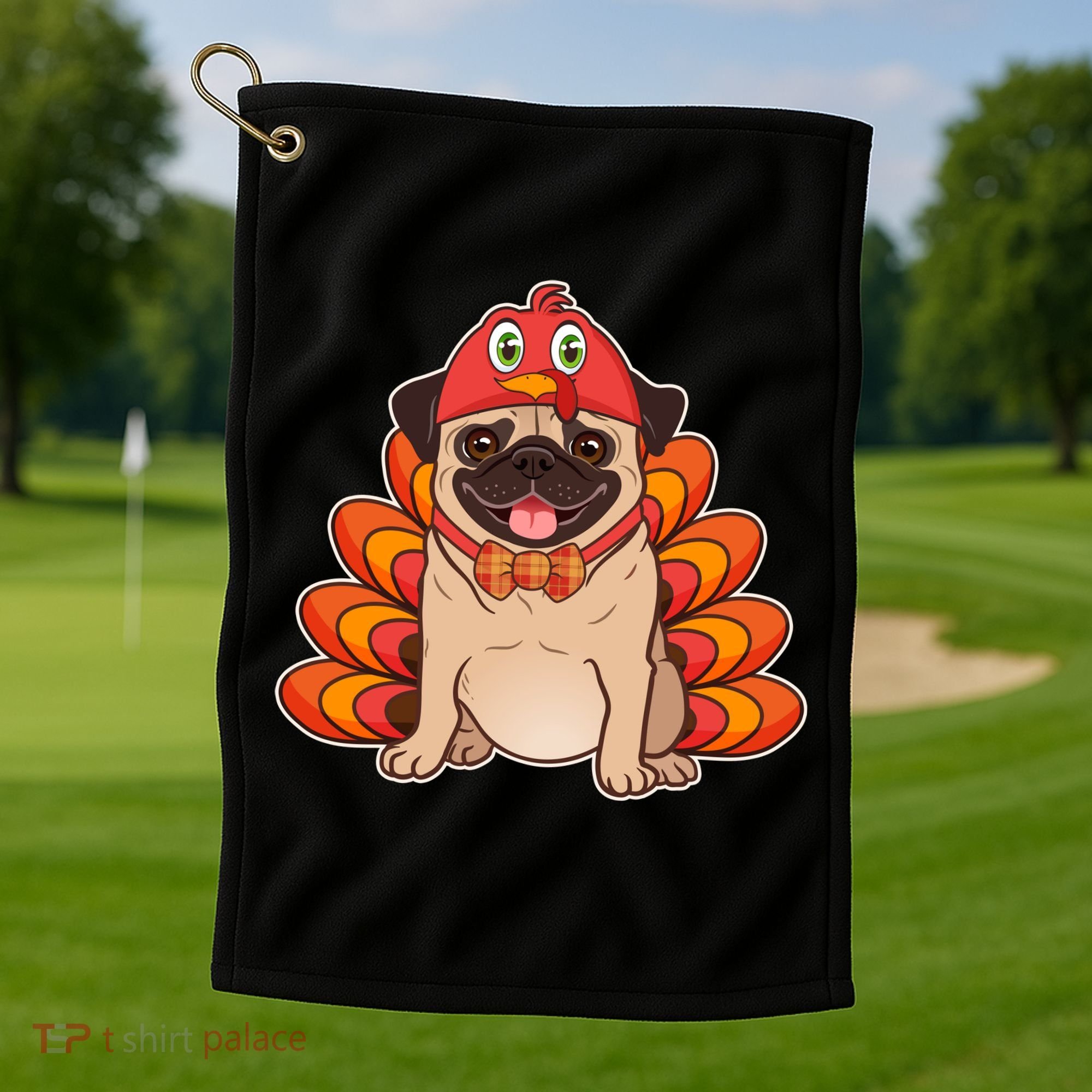 Thanksgiving Turkey Pug Golf Towel