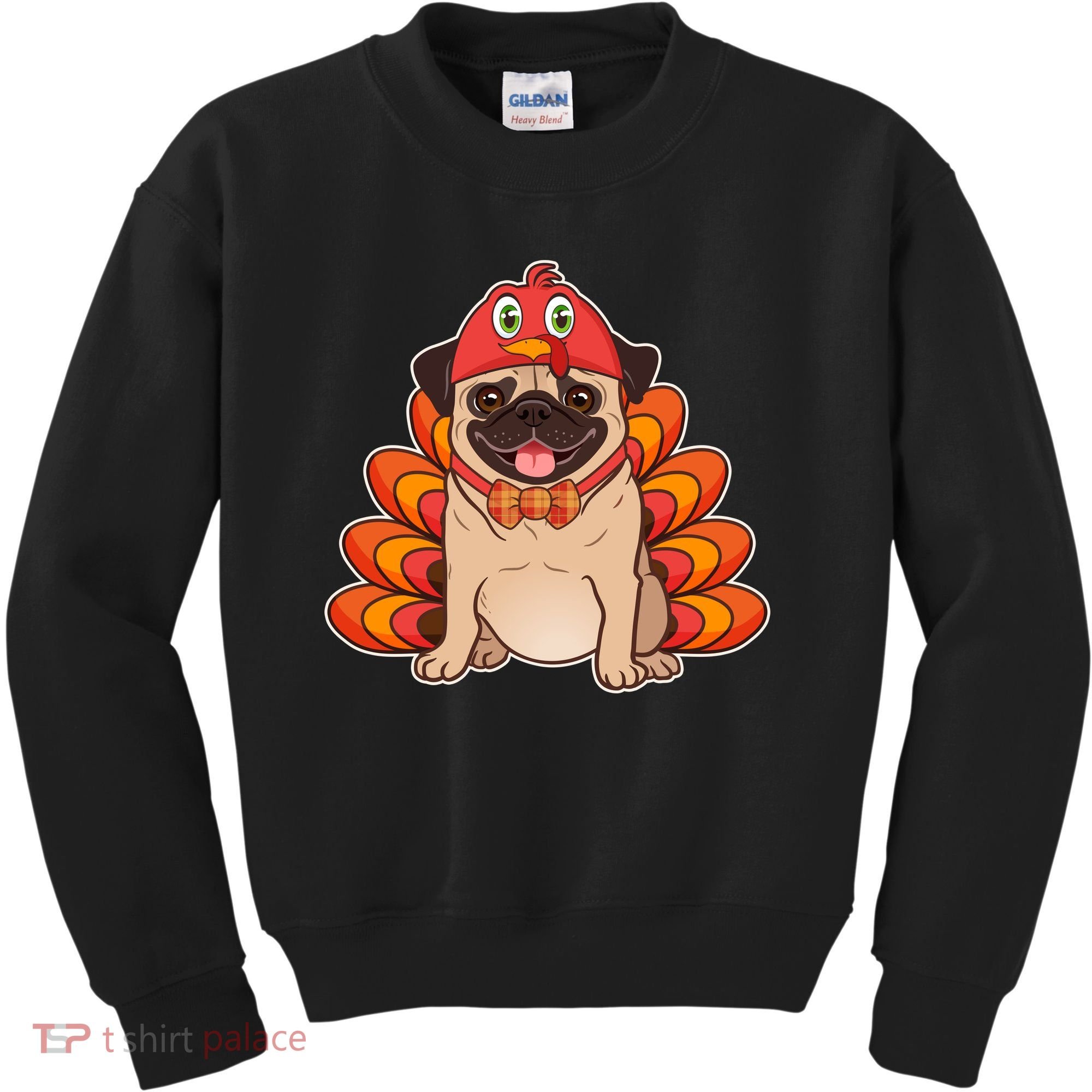 Thanksgiving Turkey Pug Kids Sweatshirt