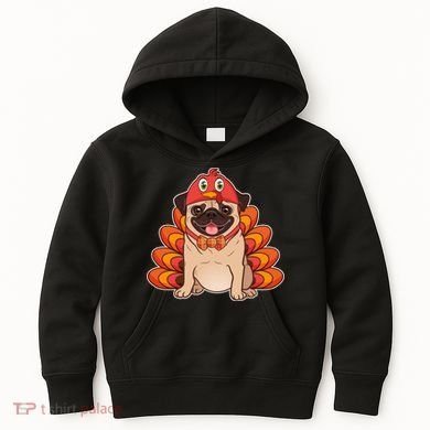 Thanksgiving Turkey Pug Kids Hoodie