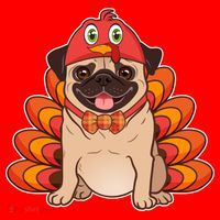 Thanksgiving Turkey Pug Santa Hat thumb 1