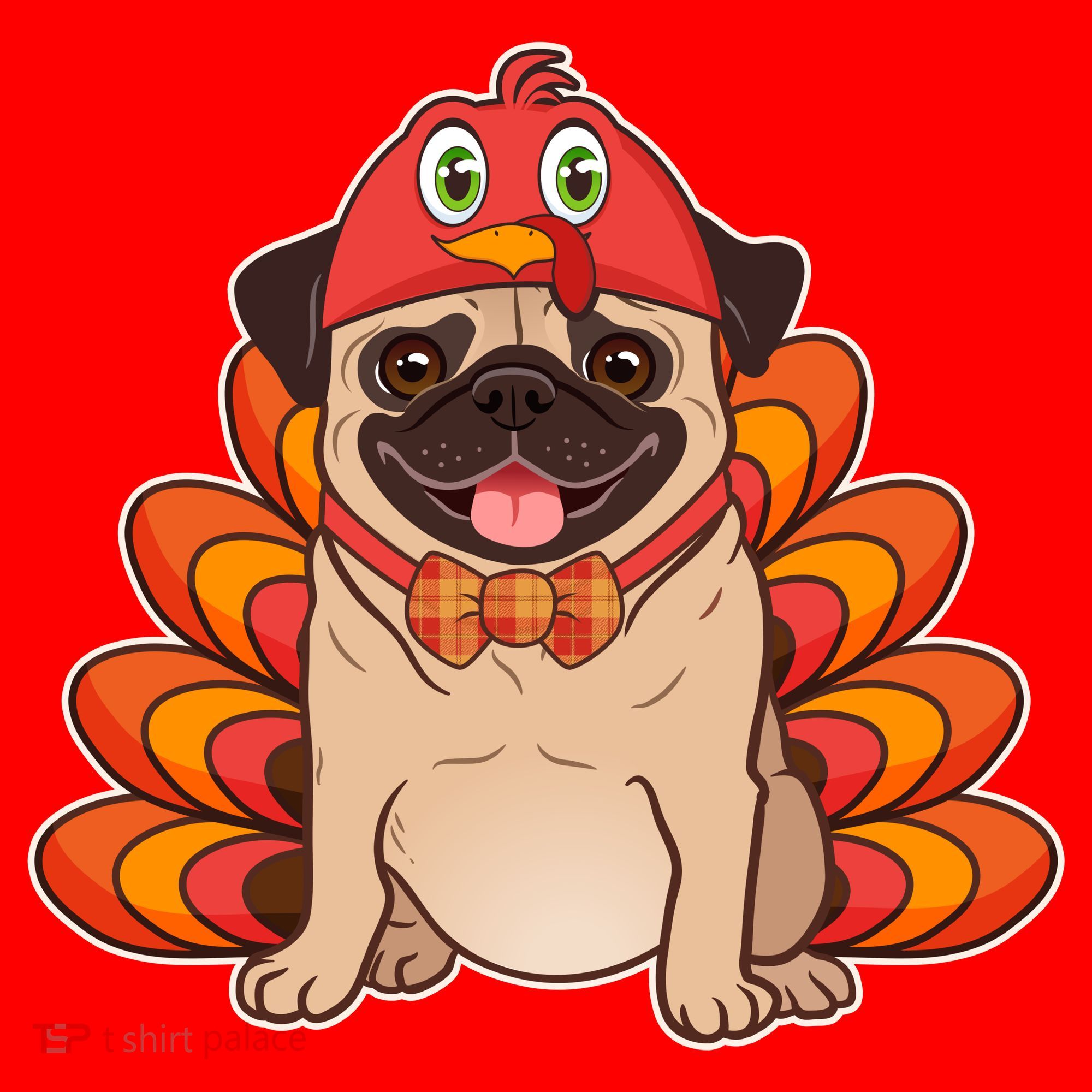 Thanksgiving Turkey Pug Santa Hat