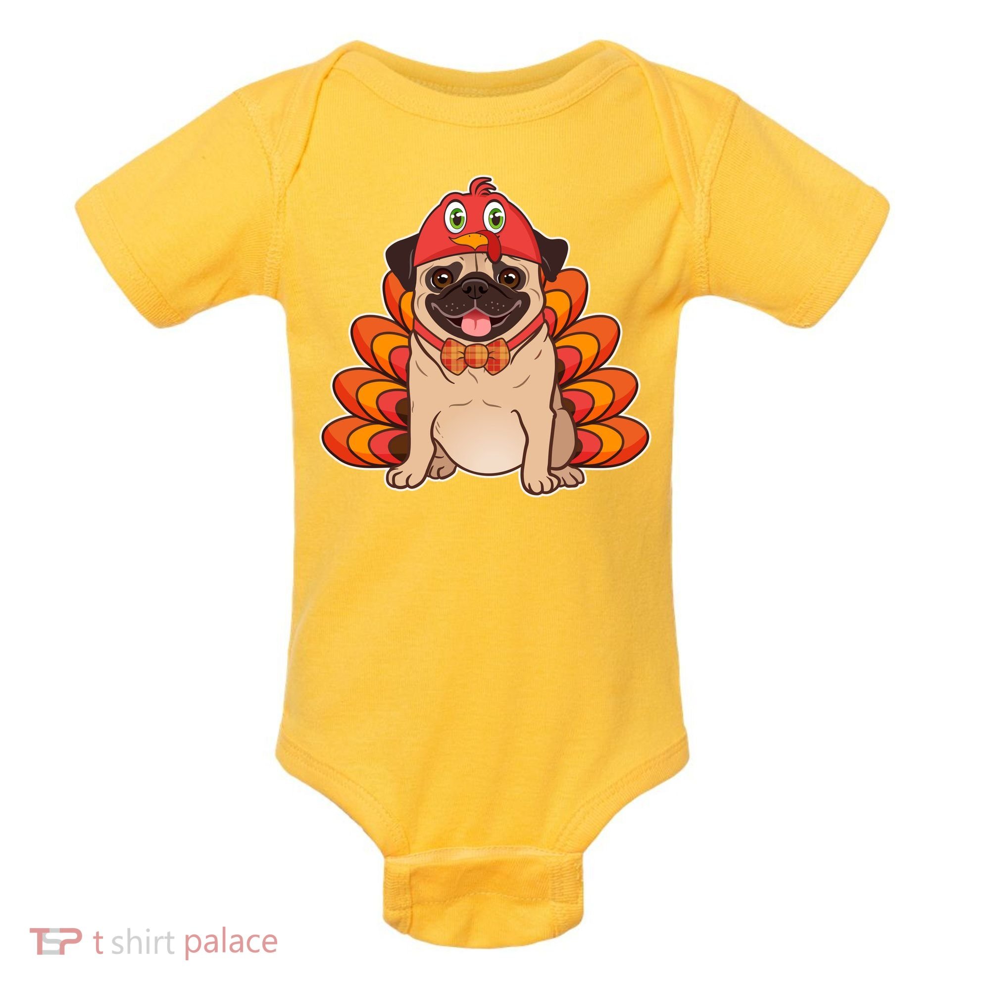Thanksgiving Turkey Pug Baby Bodysuit