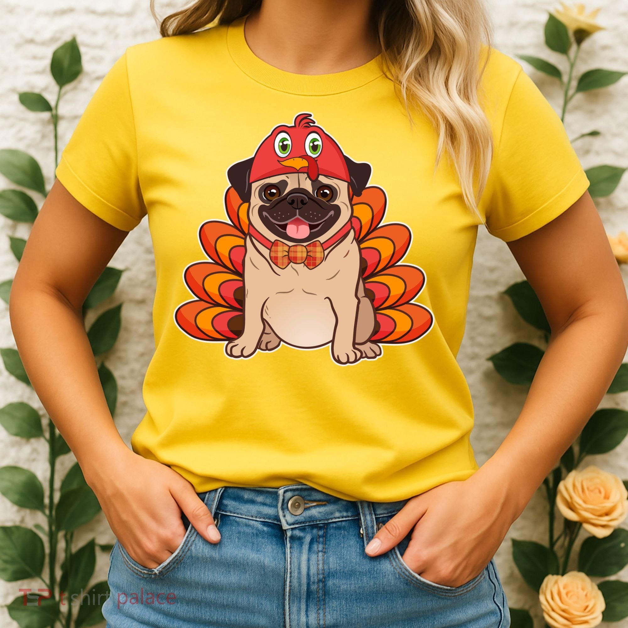 Thanksgiving Turkey Pug Women's T-Shirt