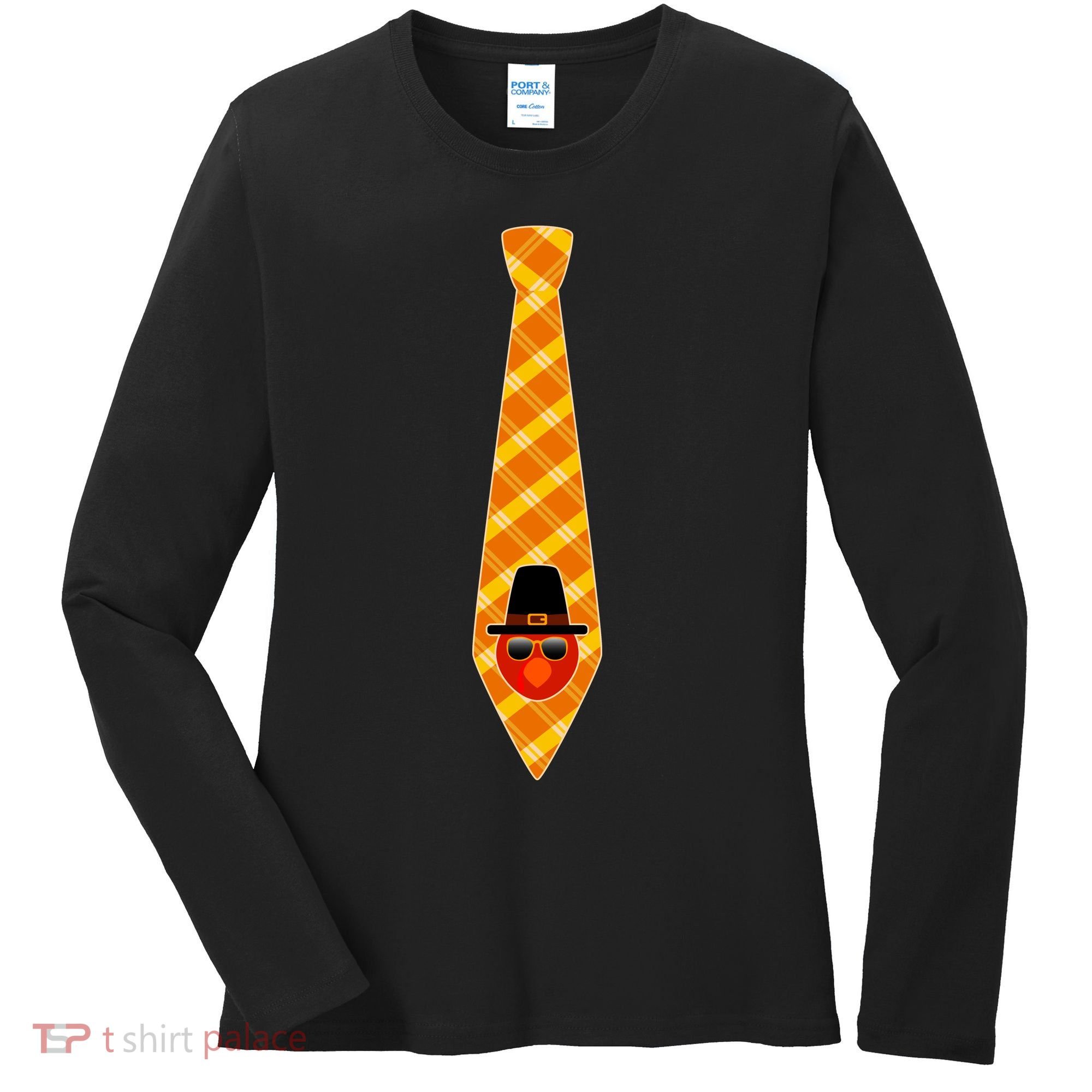 Thanksgiving Turkey Tie Women's Long Sleeve Shirt