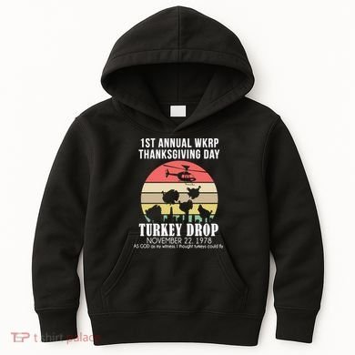 Thanksgiving WKRP Turkey's Drop Kids Hoodie