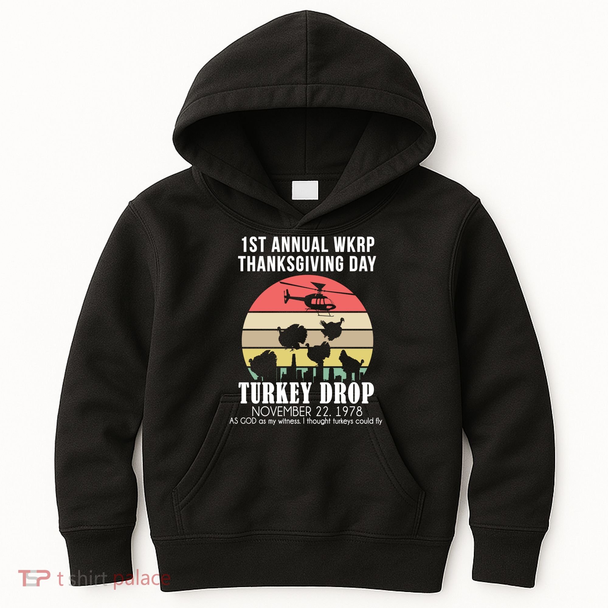 Thanksgiving WKRP Turkey's Drop Kids Hoodie