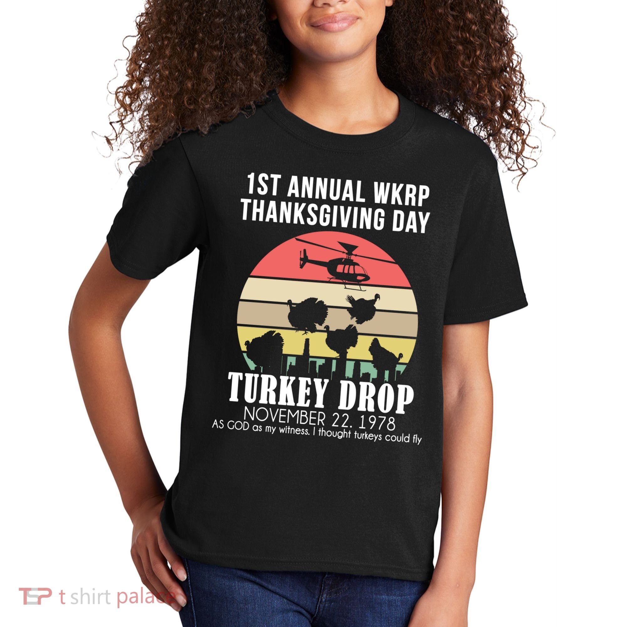 Thanksgiving WKRP Turkey's Drop Kids T-Shirt