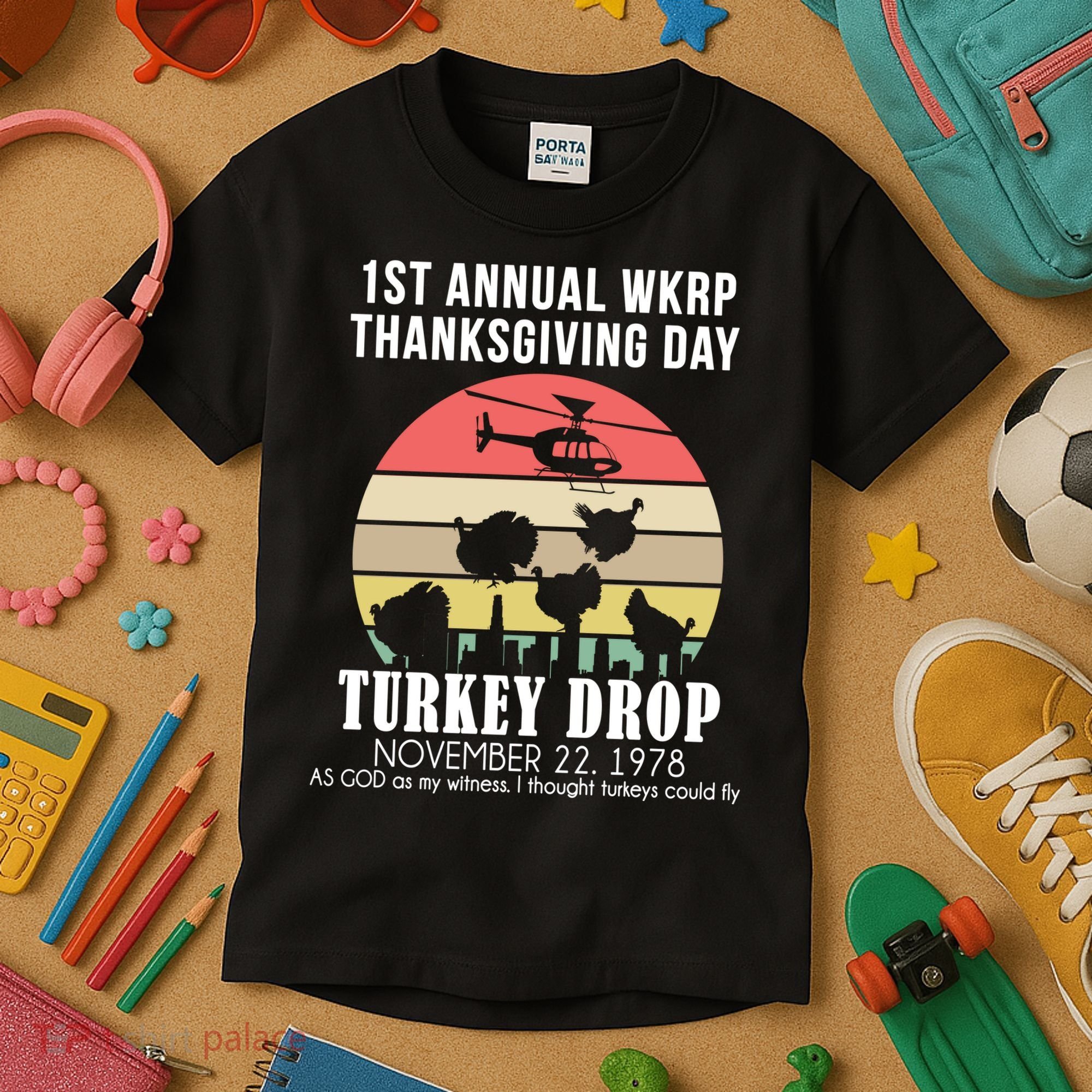 Thanksgiving WKRP Turkey's Drop Kids T-Shirt