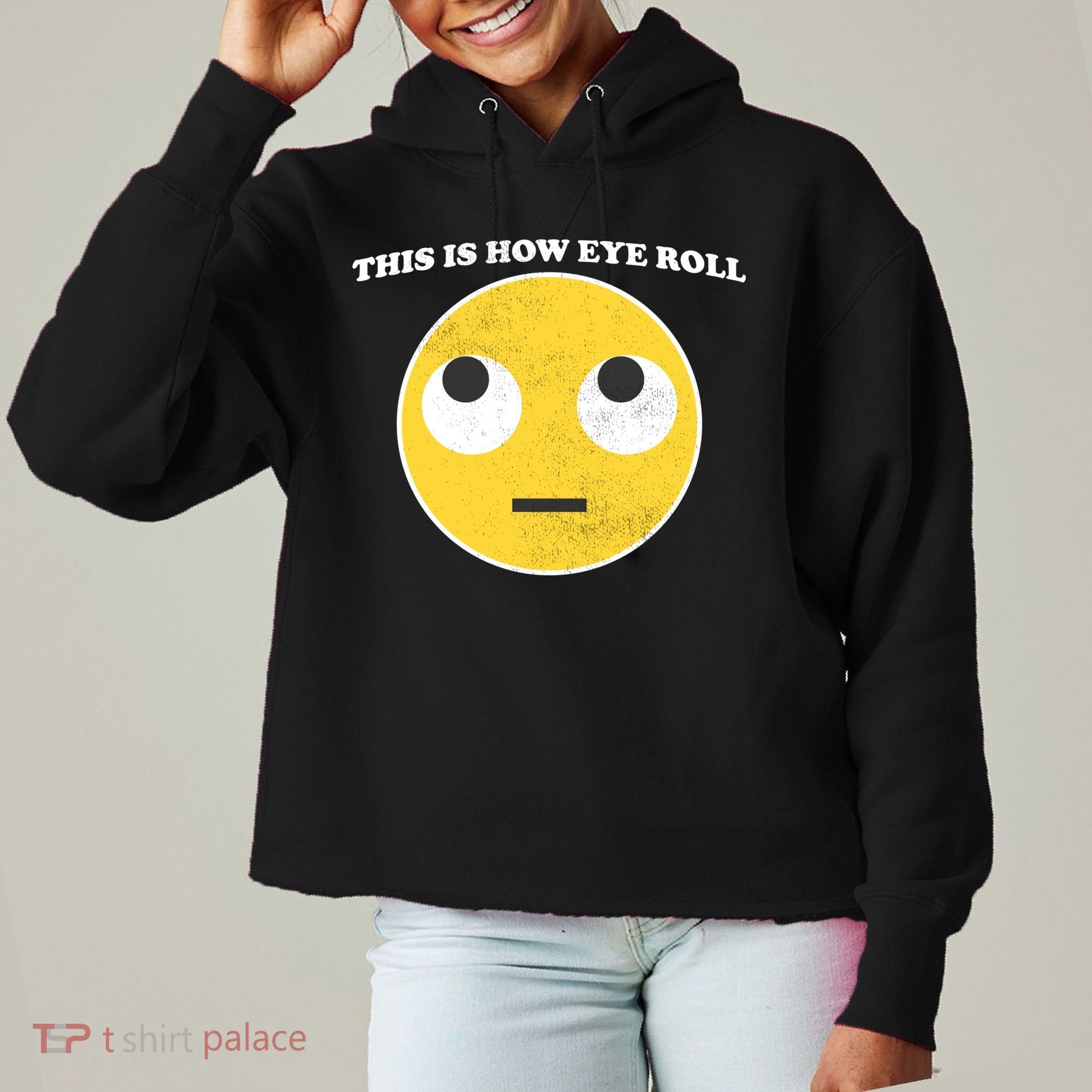 That's How I Roll Eyes Emoji Face Ladies Heavyweight Boxy Pullover Hoodie