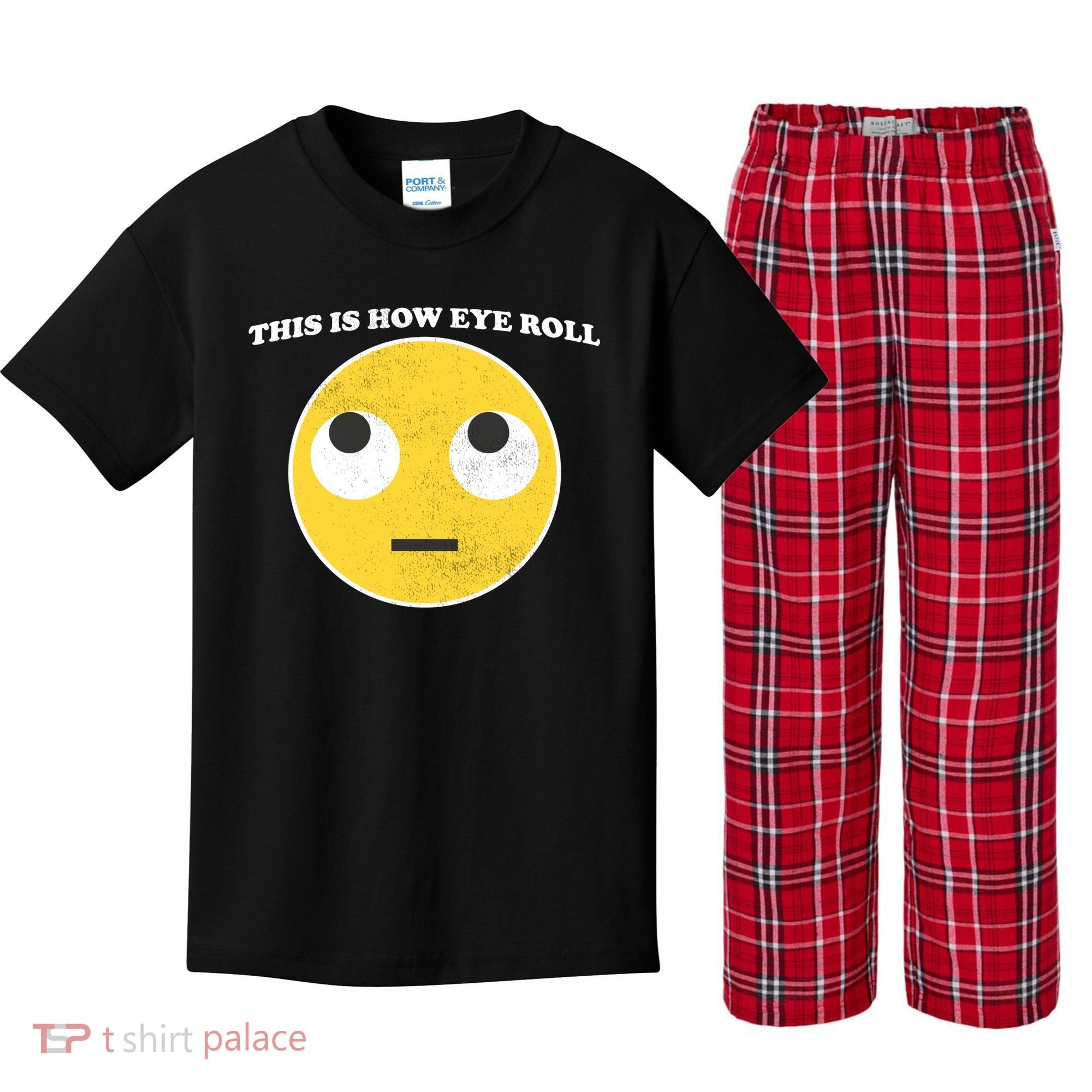 That's How I Roll Eyes Emoji Face Kids Plaid Pajama Set