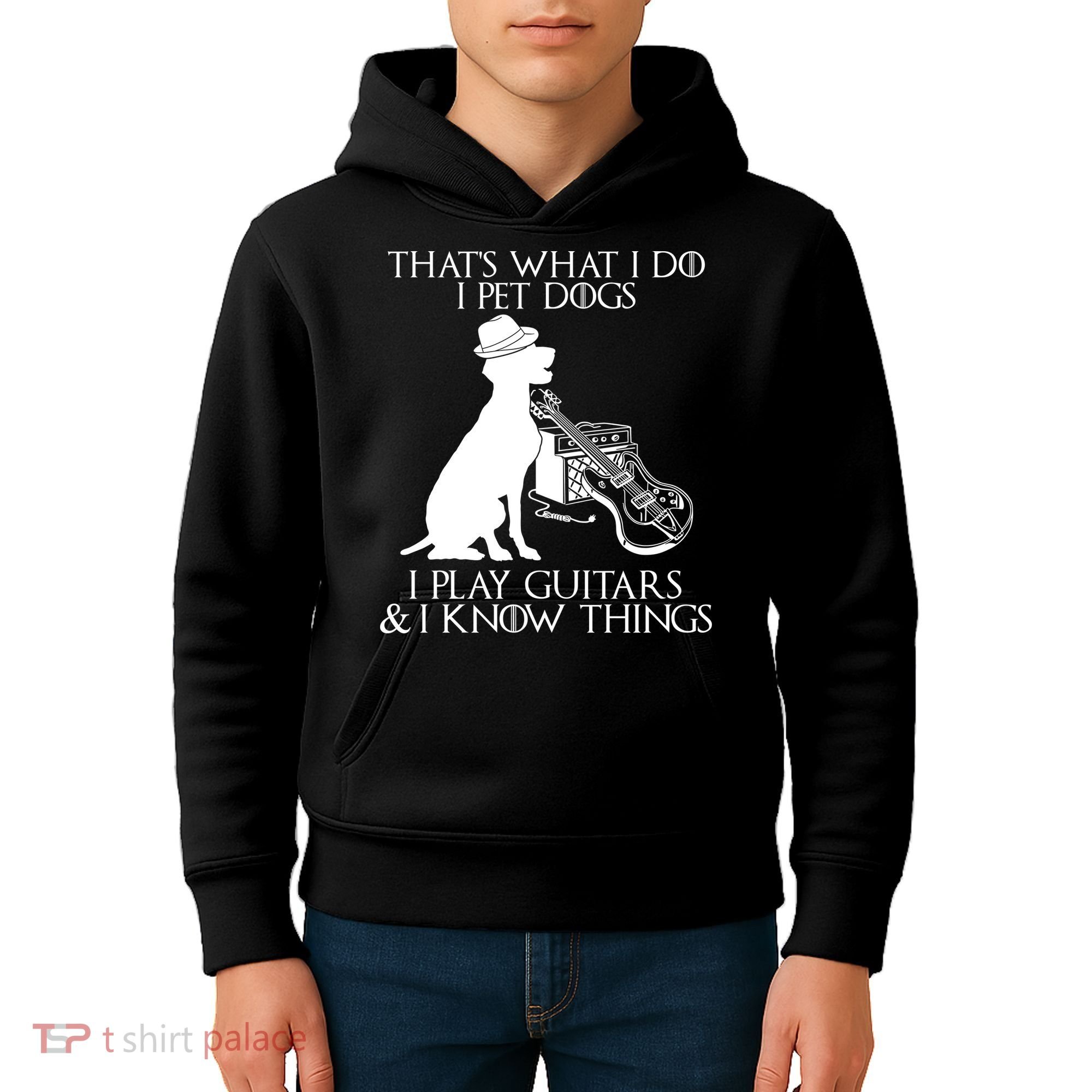 That's What I Do I Pet Dogs I Play Guitars And I Know Things Kids Hoodie