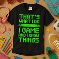 That's What I Do Play Games And I Know Things Kids T-Shirt thumb 3