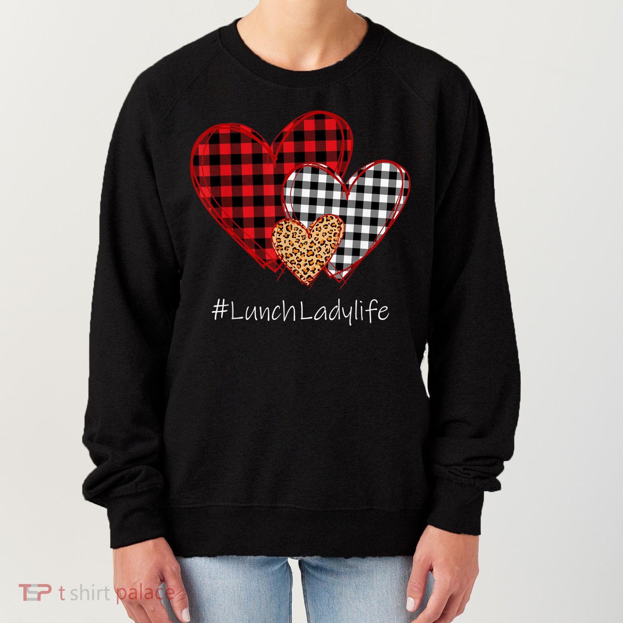 Three Hearts Buffalo Plaid Lunch Lady Valentine's Day Women's Sweatshirt