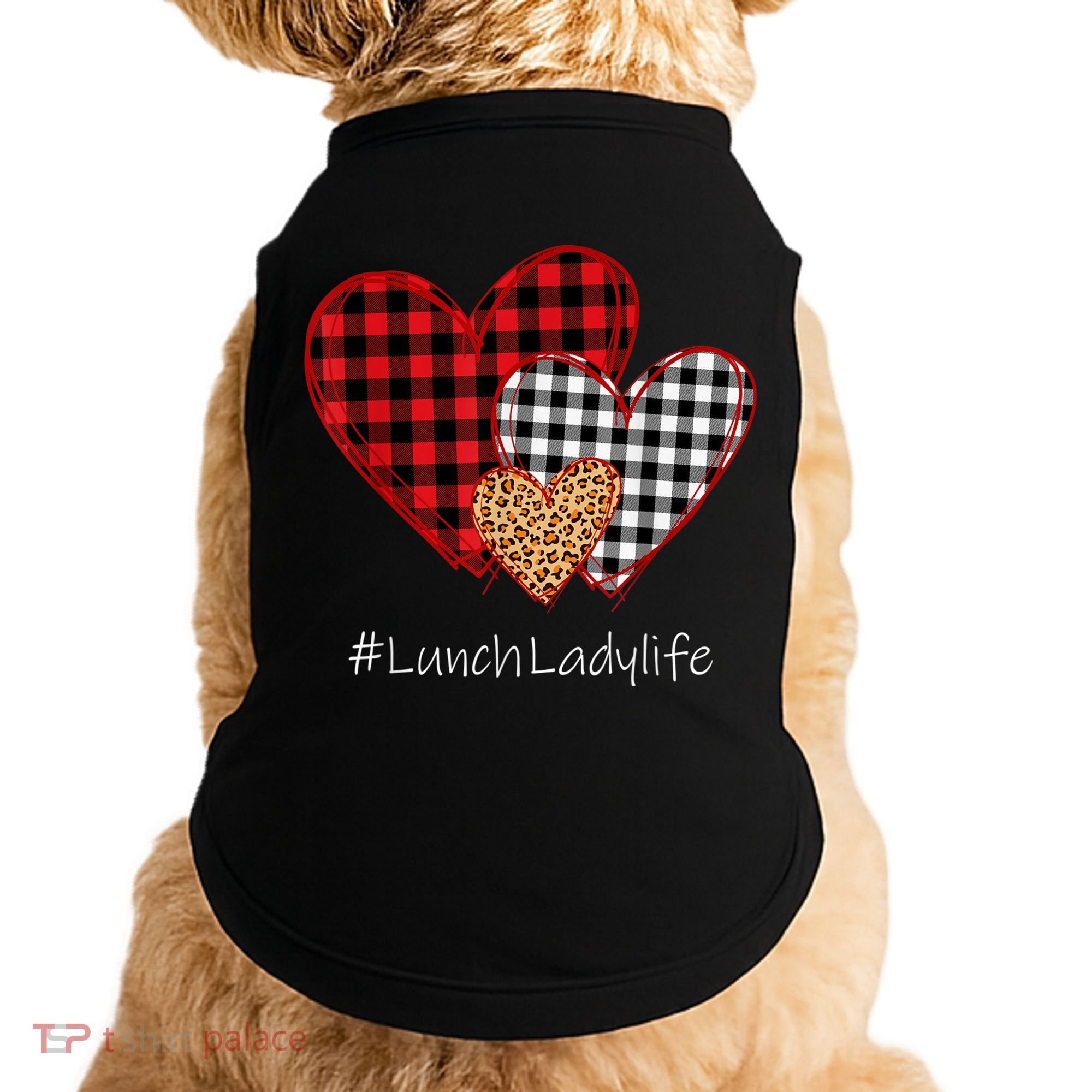 Three Hearts Buffalo Plaid Lunch Lady Valentine's Day Doggie Tank