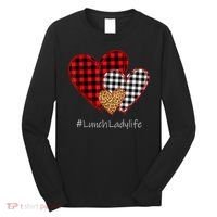 Three Hearts Buffalo Plaid Lunch Lady Valentine's Day Long Sleeve Shirt thumb 0