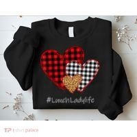 Three Hearts Buffalo Plaid Lunch Lady Valentine's Day Sweatshirt thumb 2