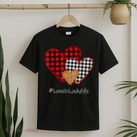 Three Hearts Buffalo Plaid Lunch Lady Valentine's Day T-Shirt thumb 2