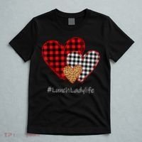 Three Hearts Buffalo Plaid Lunch Lady Valentine's Day T-Shirt thumb 5