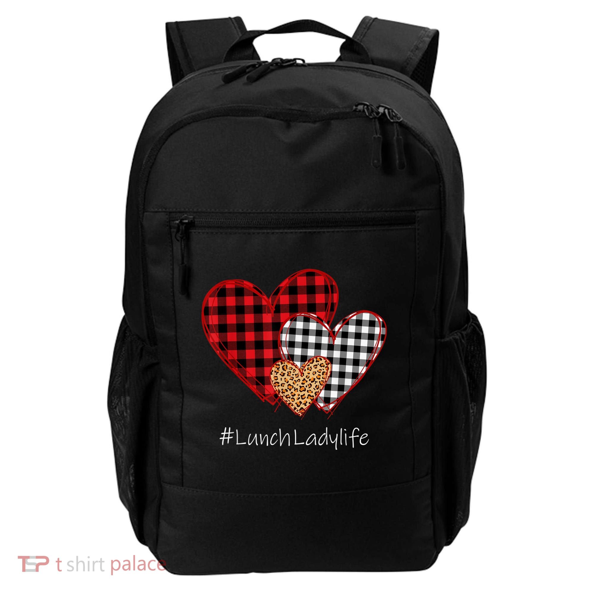 Three Hearts Buffalo Plaid Lunch Lady Valentine's Day Backpack