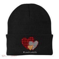 Three Hearts Buffalo Plaid Lunch Lady Valentine's Day Beanie thumb 0