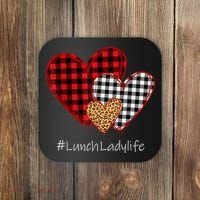 Three Hearts Buffalo Plaid Lunch Lady Valentine's Day Coaster thumb 0