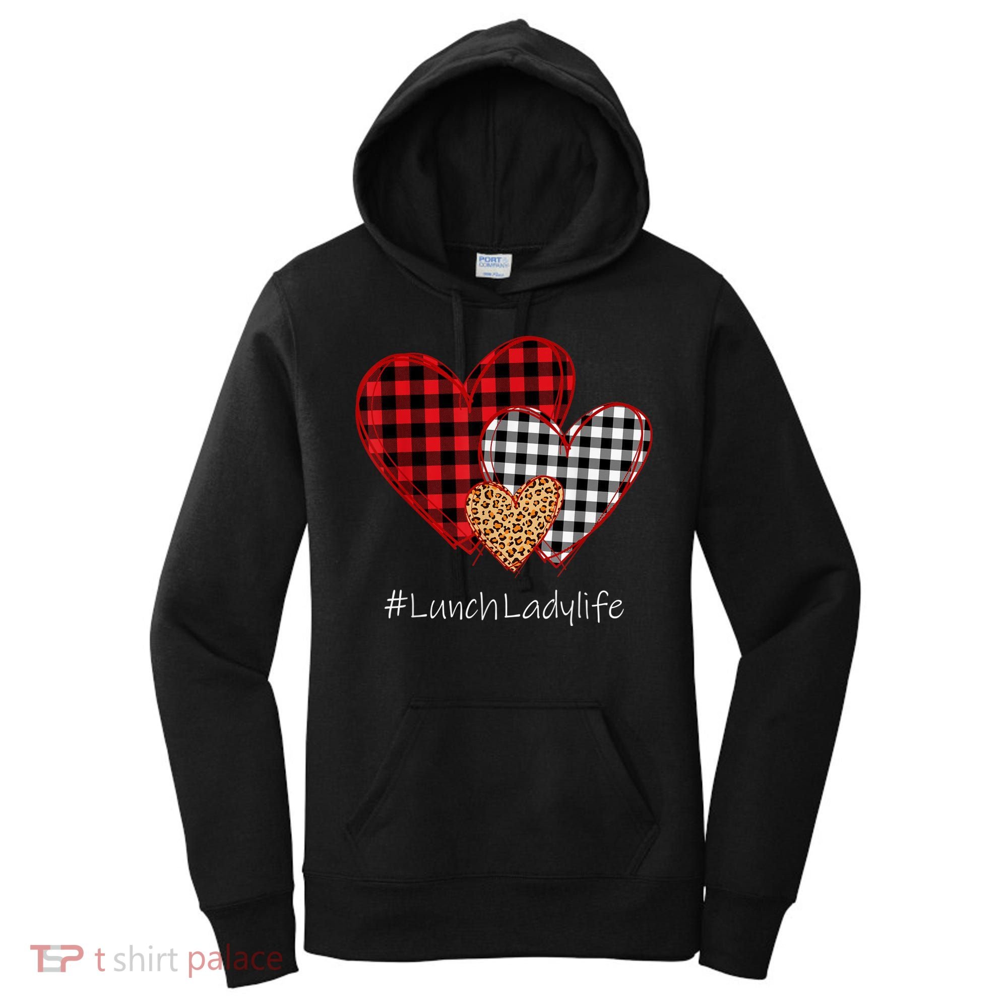 Three Hearts Buffalo Plaid Lunch Lady Valentine's Day Women's Hoodie