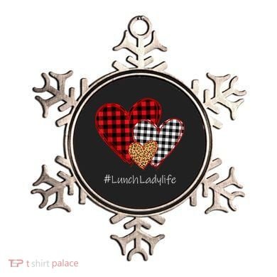 Three Hearts Buffalo Plaid Lunch Lady Valentine's Day Ornament