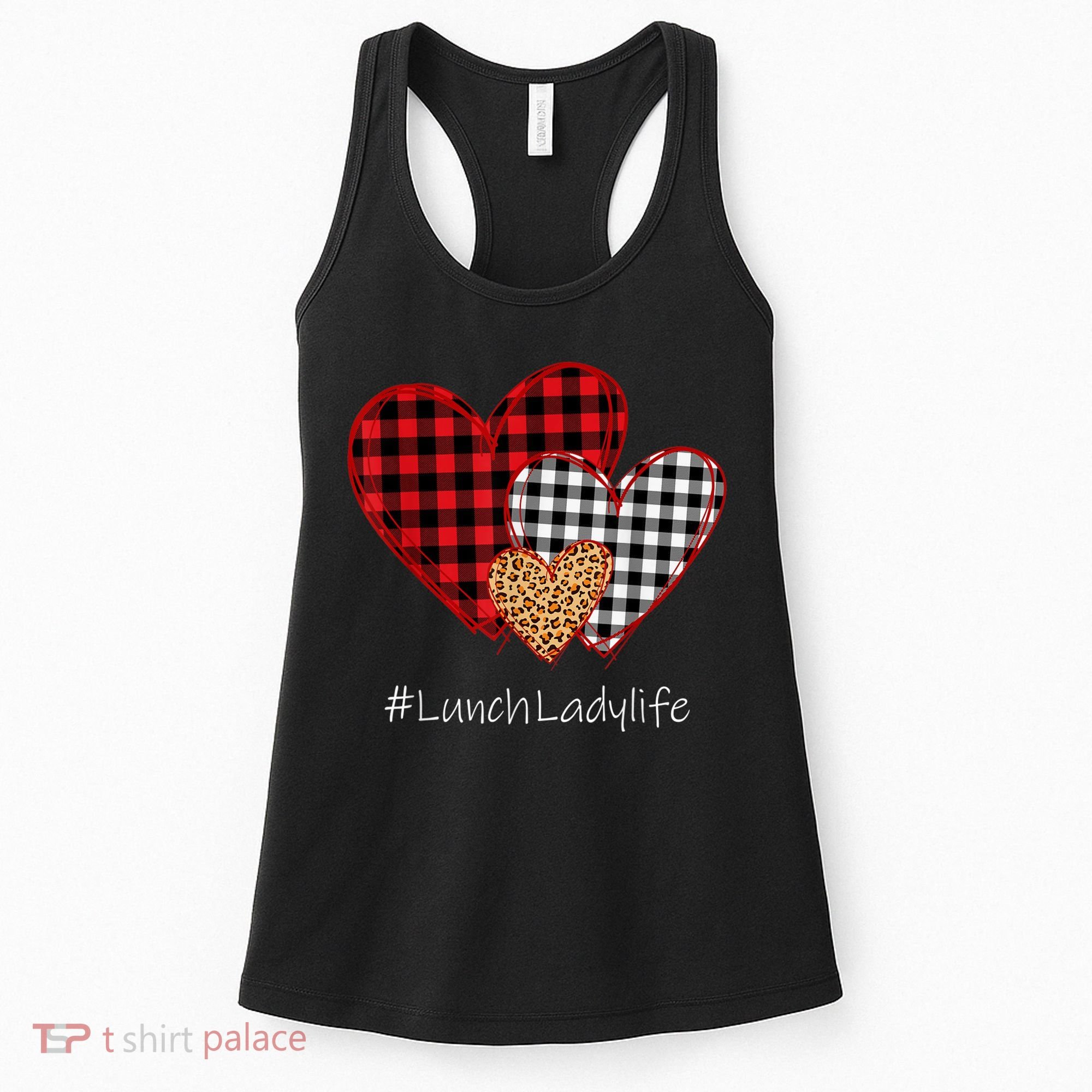 Three Hearts Buffalo Plaid Lunch Lady Valentine's Day Women's Tank Top