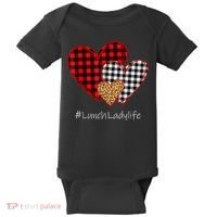 Three Hearts Buffalo Plaid Lunch Lady Valentine's Day Baby Bodysuit thumb 0