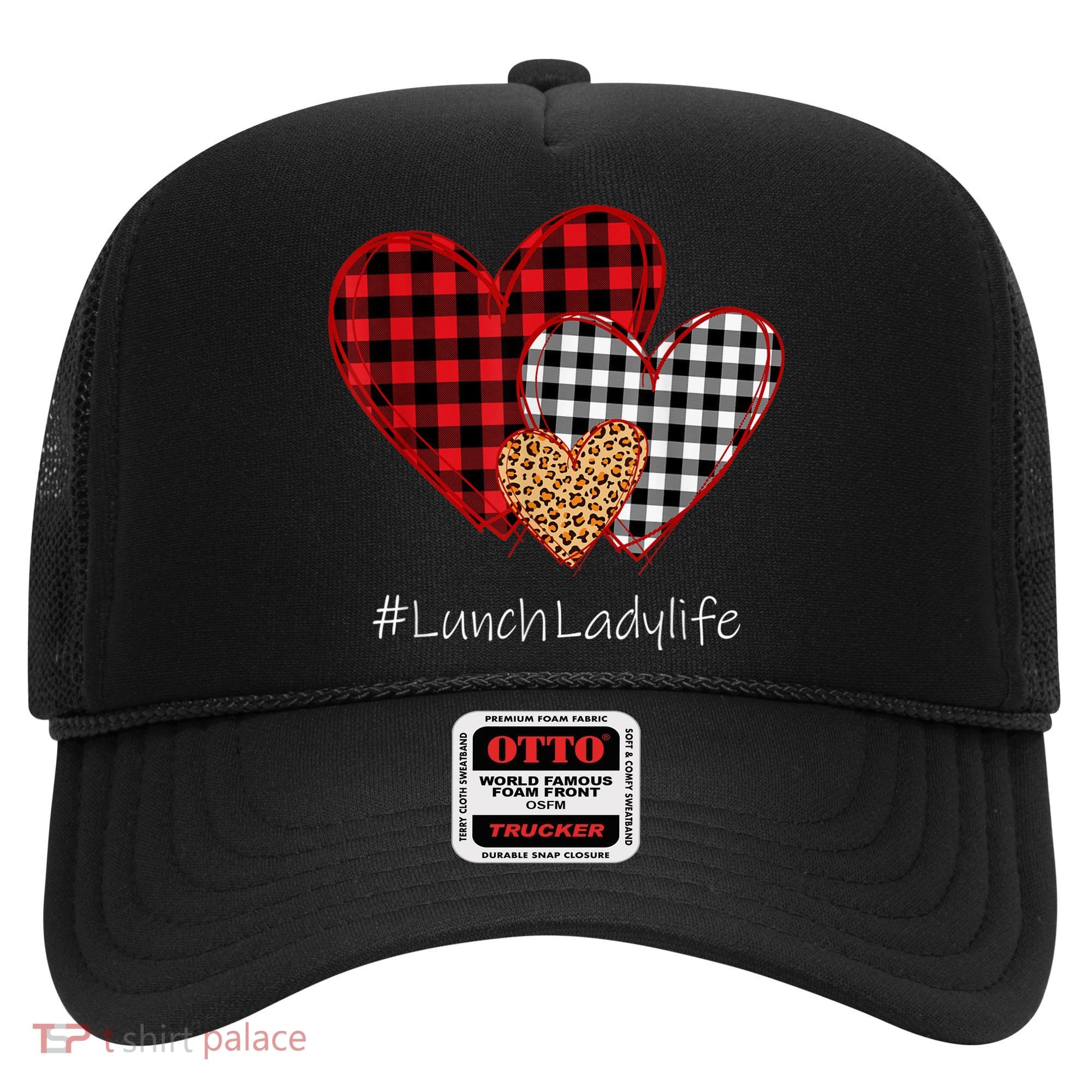 Three Hearts Buffalo Plaid Lunch Lady Valentine's Day Hat