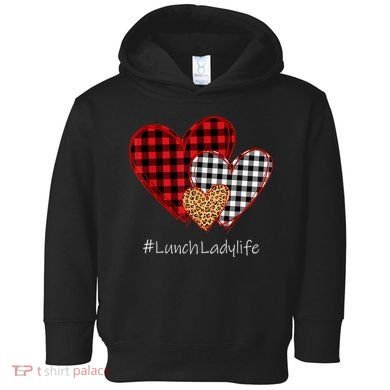 Three Hearts Buffalo Plaid Lunch Lady Valentine's Day Toddler Hoodie