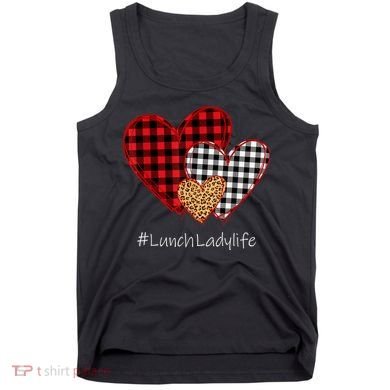 Three Hearts Buffalo Plaid Lunch Lady Valentine's Day Tank Top