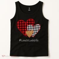 Three Hearts Buffalo Plaid Lunch Lady Valentine's Day Tank Top thumb 2
