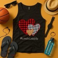 Three Hearts Buffalo Plaid Lunch Lady Valentine's Day Tank Top thumb 4