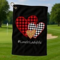 Three Hearts Buffalo Plaid Lunch Lady Valentine's Day Golf Towel thumb 1