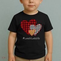 Three Hearts Buffalo Plaid Lunch Lady Valentine's Day Toddler T-Shirt thumb 2