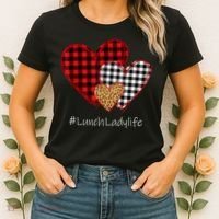 Three Hearts Buffalo Plaid Lunch Lady Valentine's Day Women's T-Shirt thumb 2
