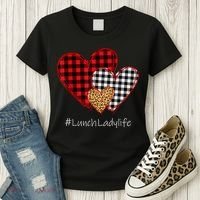 Three Hearts Buffalo Plaid Lunch Lady Valentine's Day Women's T-Shirt thumb 3