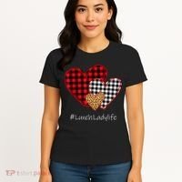 Three Hearts Buffalo Plaid Lunch Lady Valentine's Day Women's T-Shirt thumb 4