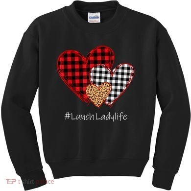 Three Hearts Buffalo Plaid Lunch Lady Valentine's Day Kids Sweatshirt