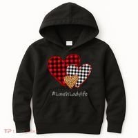 Three Hearts Buffalo Plaid Lunch Lady Valentine's Day Kids Hoodie thumb 0