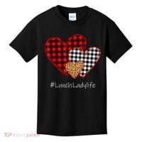 Three Hearts Buffalo Plaid Lunch Lady Valentine's Day Kids T-Shirt thumb 0