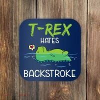 Trex Hates Backstroke Funny Swimming Dinosaur Gift Coaster thumb 0