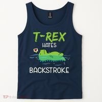 Trex Hates Backstroke Funny Swimming Dinosaur Gift Tank Top thumb 2
