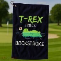 Trex Hates Backstroke Funny Swimming Dinosaur Gift Golf Towel thumb 1