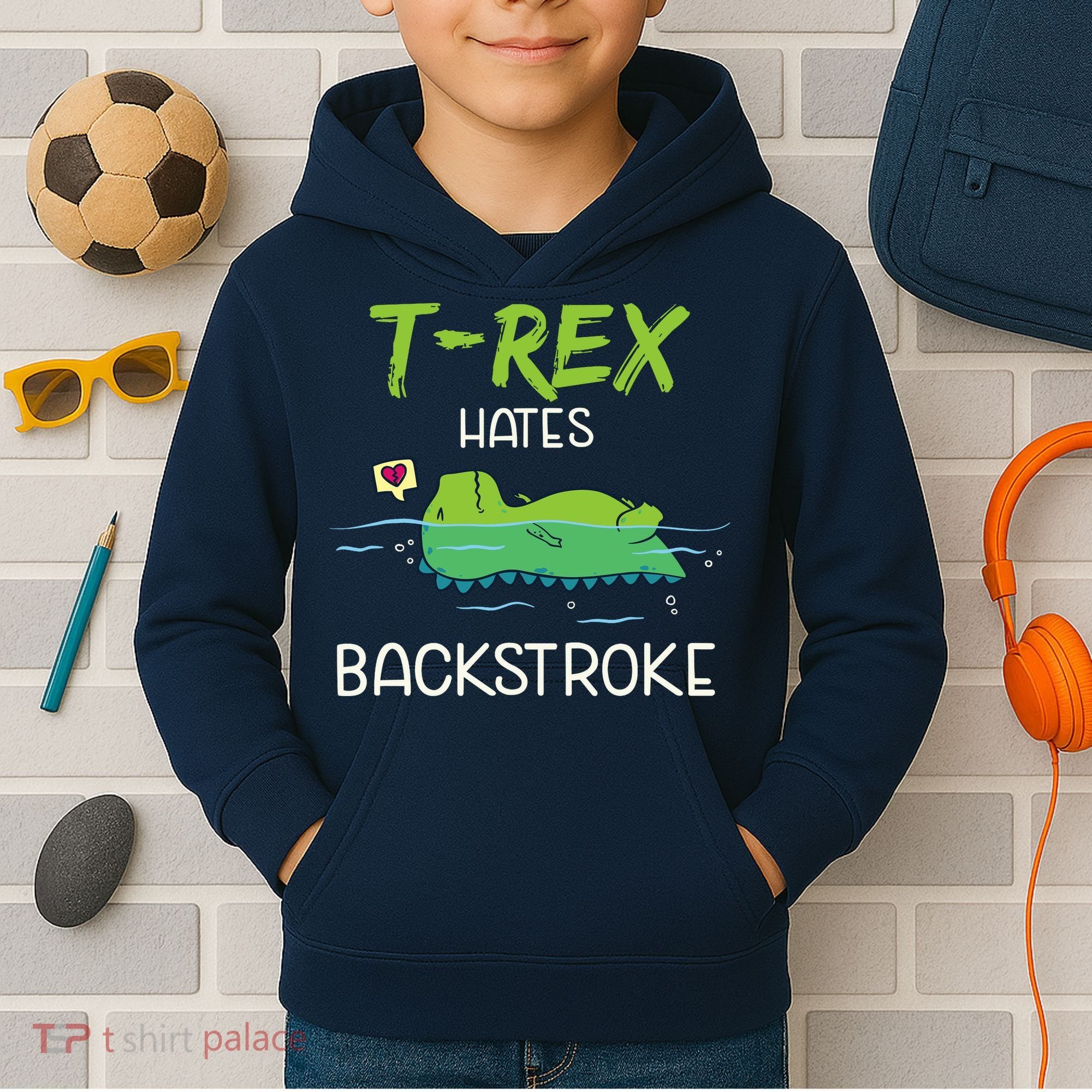 Trex Hates Backstroke Funny Swimming Dinosaur Gift Kids Hoodie